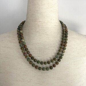 Dean Harris Sterling Silver 925 Long Knotted 8MM Rhyolite Beaded Necklace 42"
